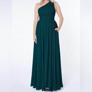 COPY - Azazie Molly - A-Line One Shoulder Chiffon Floor-Length Dress Pine size …